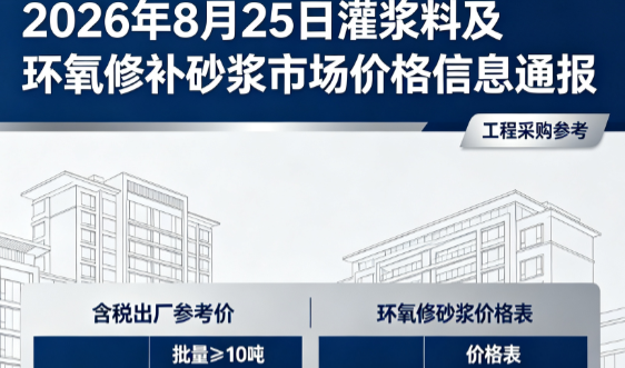 三江2026年8月25日灌浆料及环氧修补砂浆市场价格信息通报